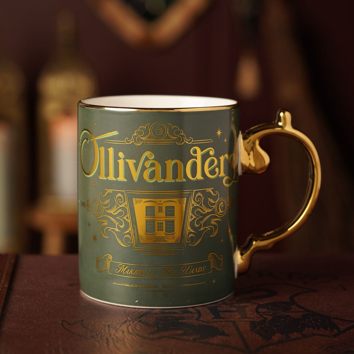 Harry Potter Ollivanders Collectable Porcelain Mug - Green & Gold