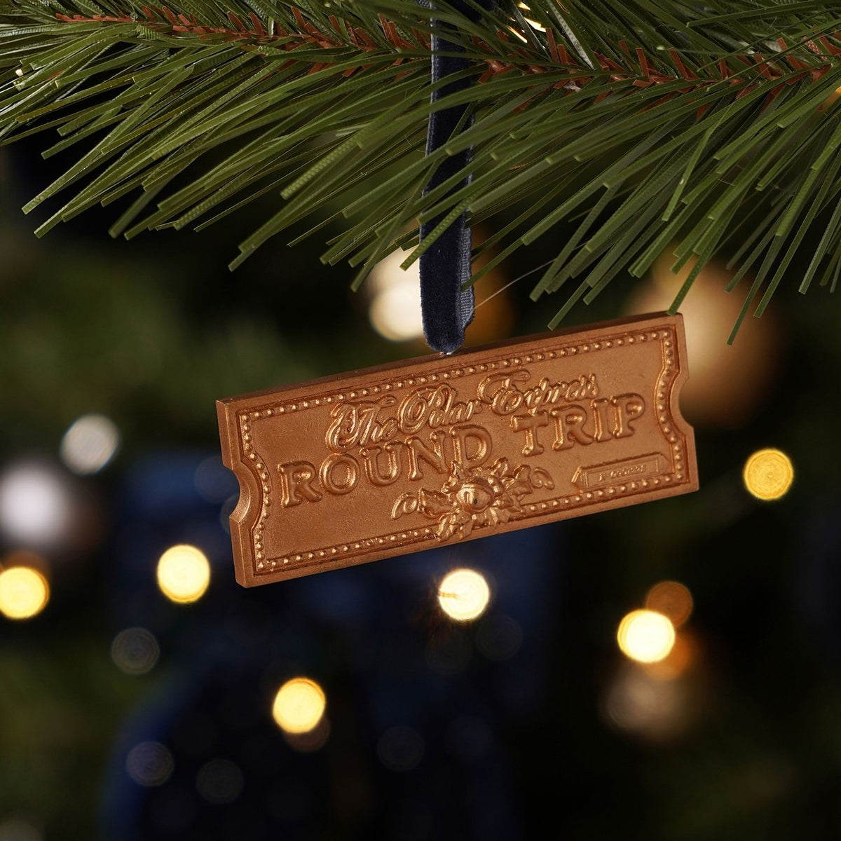 Golden Train Ticket Hanging Christmas Tree Decoration - Gold