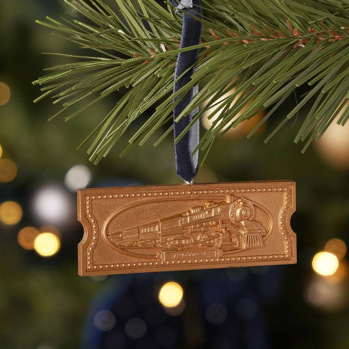 Golden Train Ticket Hanging Christmas Tree Decoration - Gold