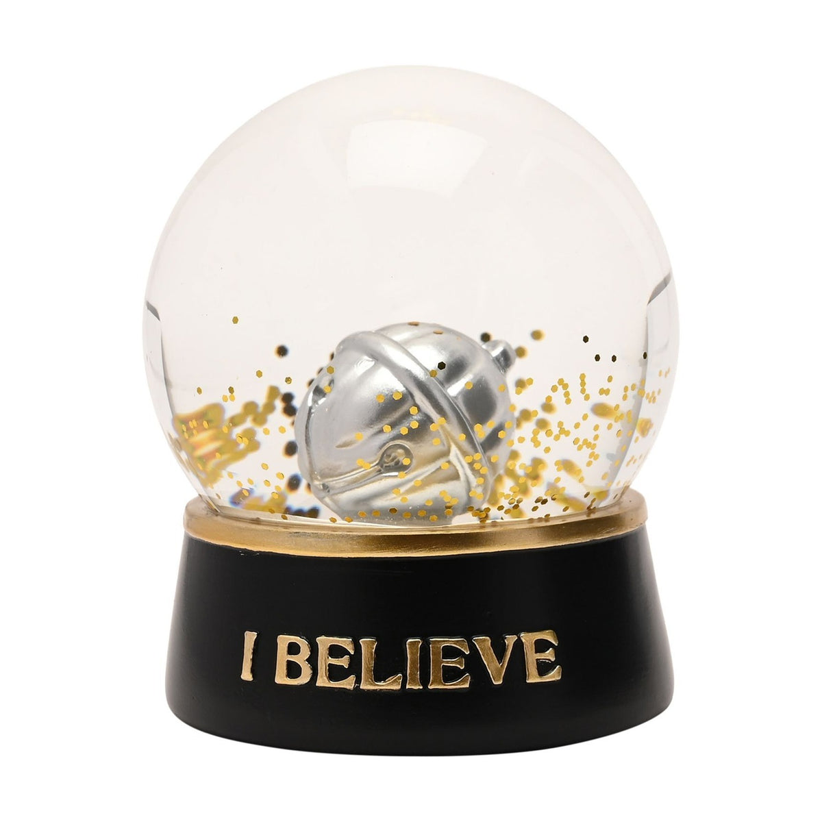 I Believe Bell Snow Globe with Gold Glitter - Clear & Black