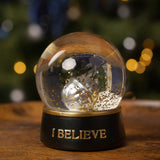 I Believe Bell Snow Globe with Gold Glitter - Clear & Black