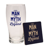 The Legend Pint Beer Glass 580ml with Coaster - Clear & Blue