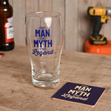 The Legend Pint Beer Glass 580ml with Coaster - Clear & Blue