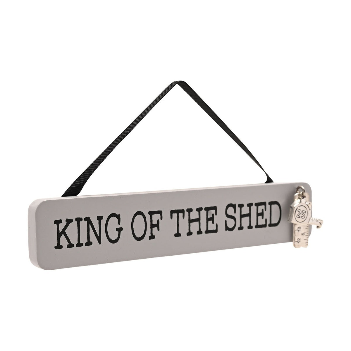 King of The Shed Hanging Wooden Plaque with Charm - Grey