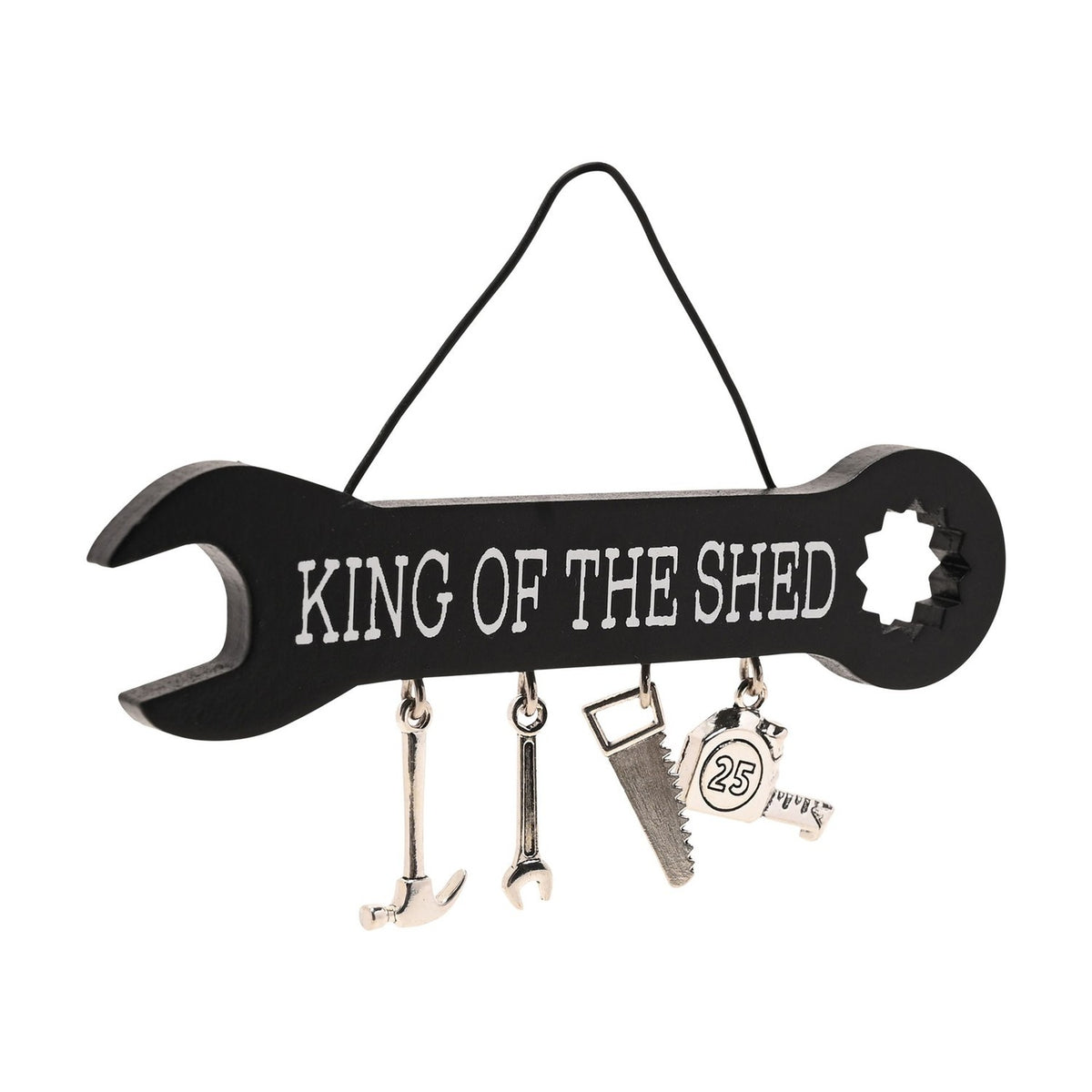 King of the Shed Wooden Spanner Plaque with Charms - Black