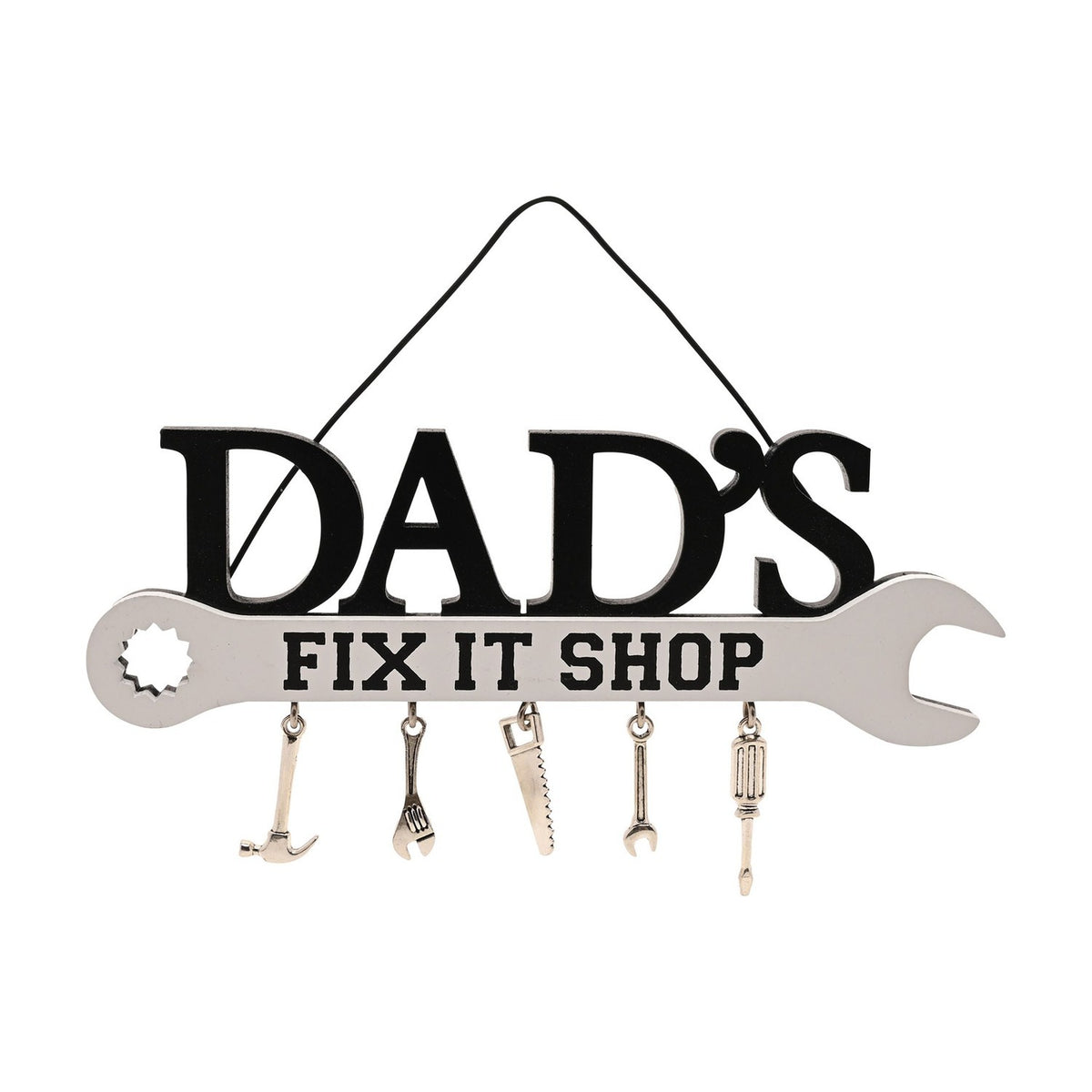 Dad's Fix It Shop Spanner Wooden Plaque - Black & White