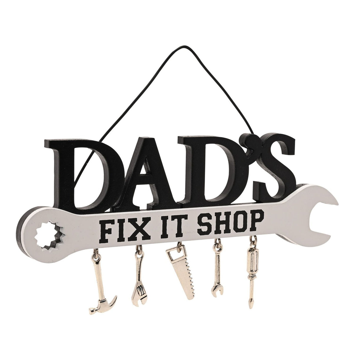 Dad's Fix It Shop Spanner Wooden Plaque - Black & White