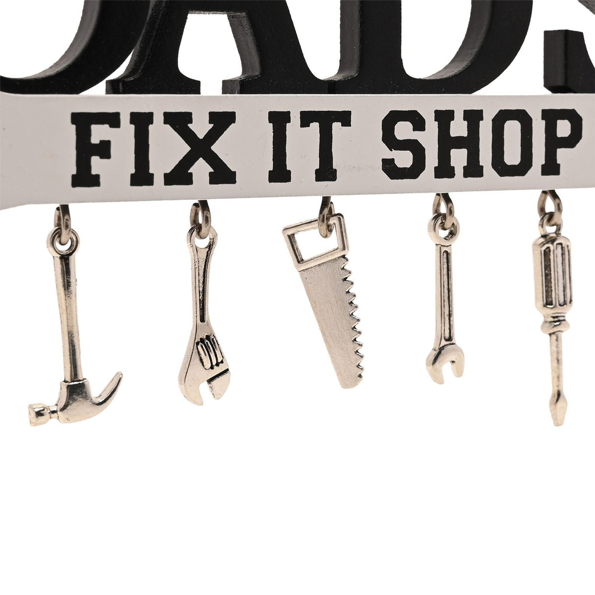 Dad's Fix It Shop Spanner Wooden Plaque - Black & White