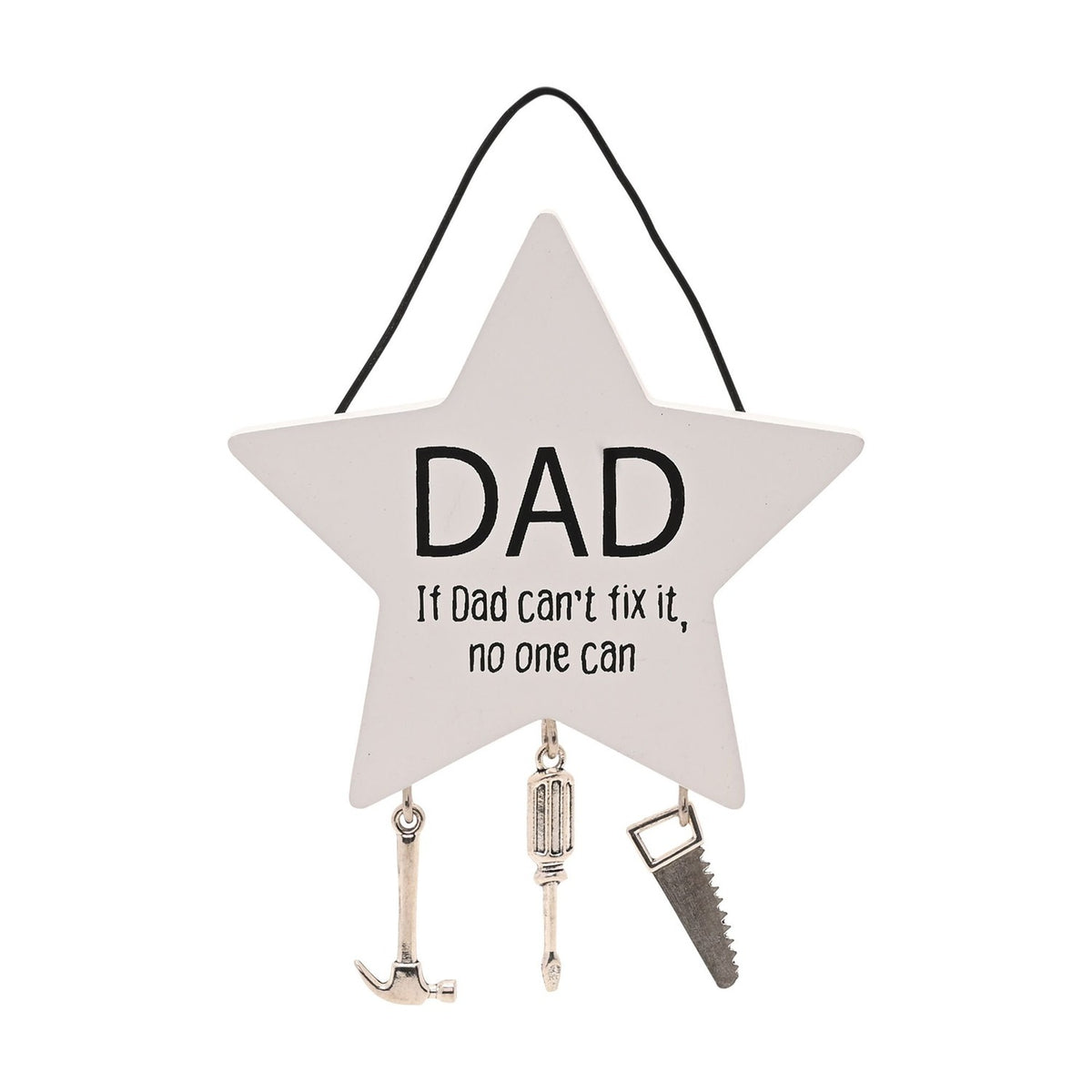 Dad Star Wooden Plaque with Hanging Tool Charms - White