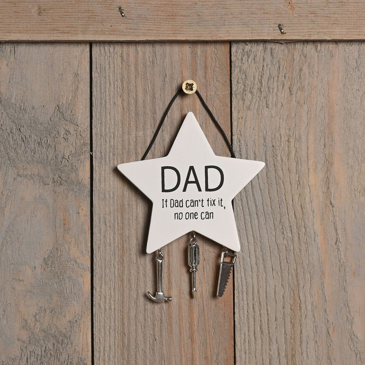Dad Star Wooden Plaque with Hanging Tool Charms - White