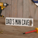 Dad's Man Cave Wooden Plaque with Saw & Ruler Charm - White