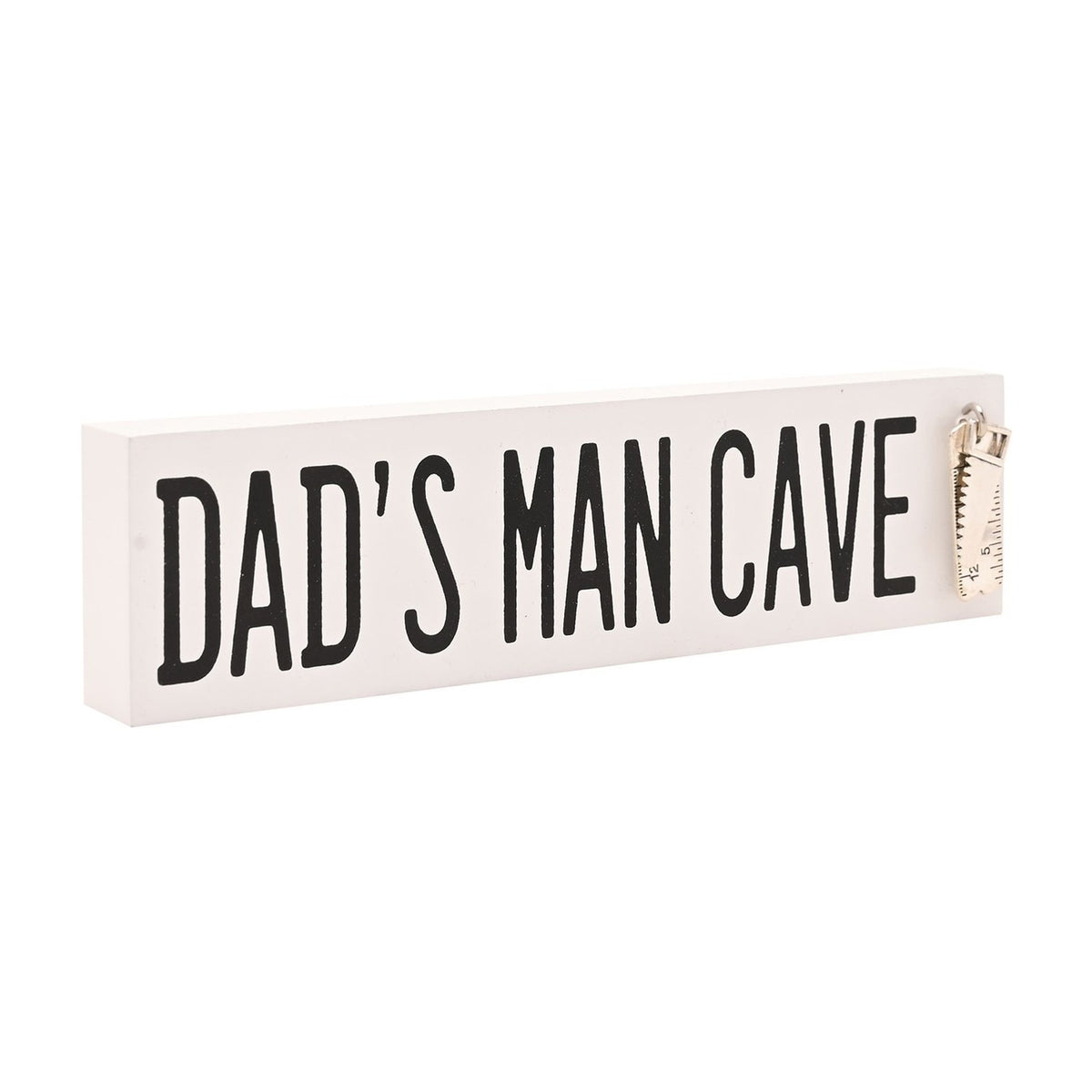 Dad's Man Cave Wooden Plaque with Saw & Ruler Charm - White