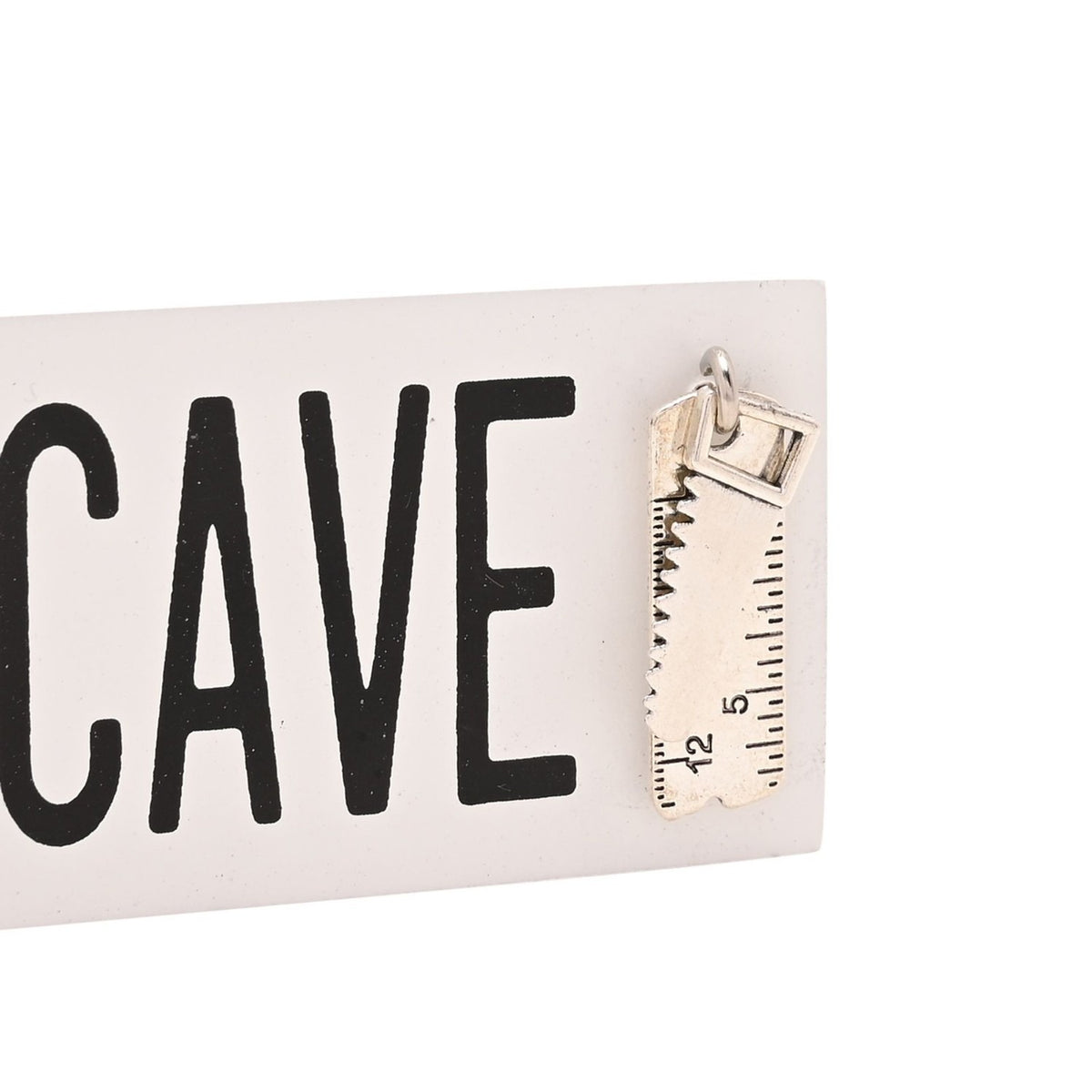Dad's Man Cave Wooden Plaque with Saw & Ruler Charm - White