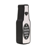 Wooden bottle-shaped wall plaque in black and mirror-look silver, with a black oval label reading "Save Water Drink Beer" in white, set on a plain background.