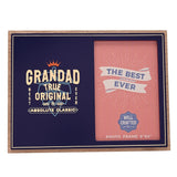 Wooden photo frame, 6x4in, with a navy blue panel reading "Grandad True Original, Best Ever, Absolute Classic" beside a pink 6x4in insert reading "The Best Ever".