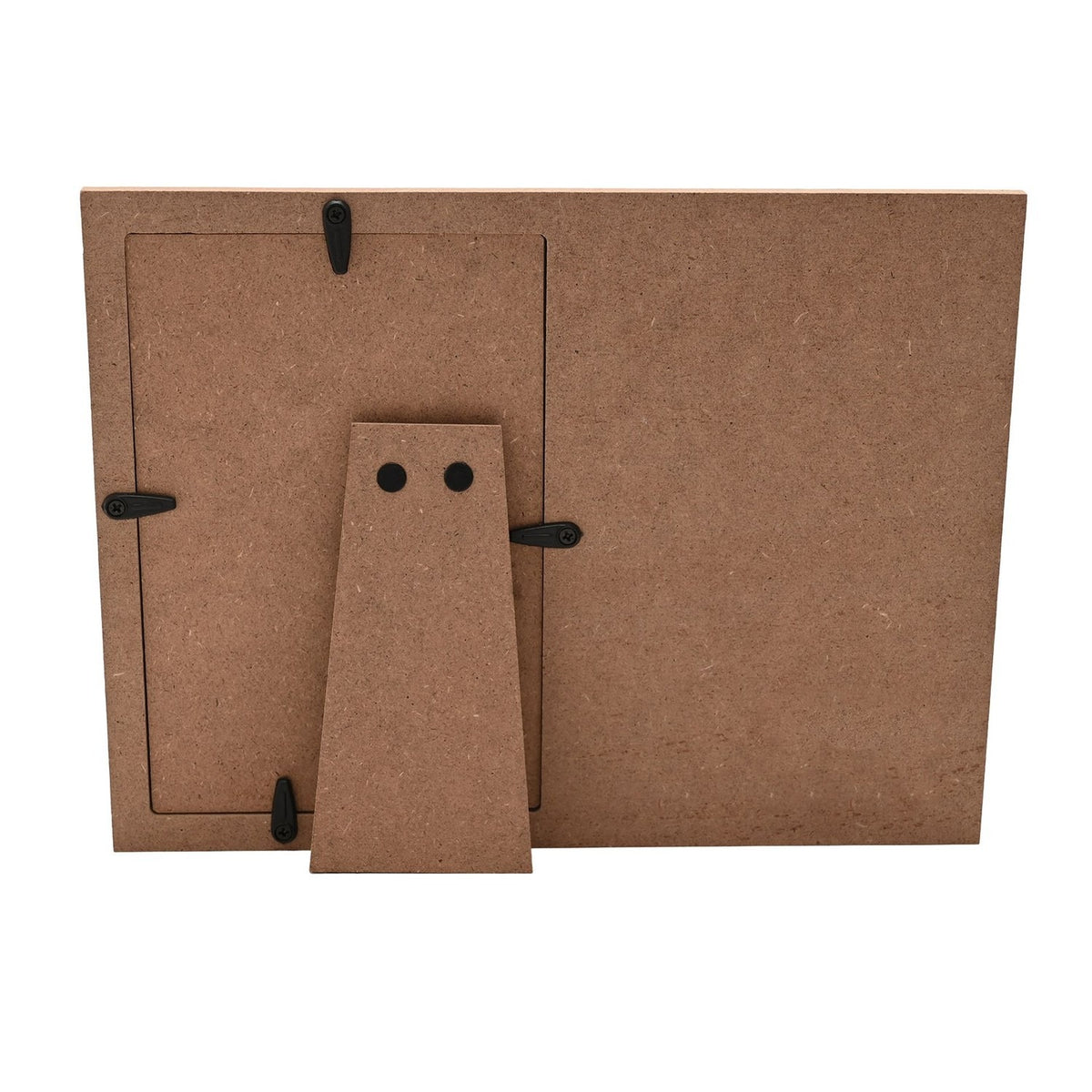 Rear view of the Grandad True Original wooden photo frame, 6 x 4in, showing MDF backing, folding stand, and hinged clips on a plain white background.