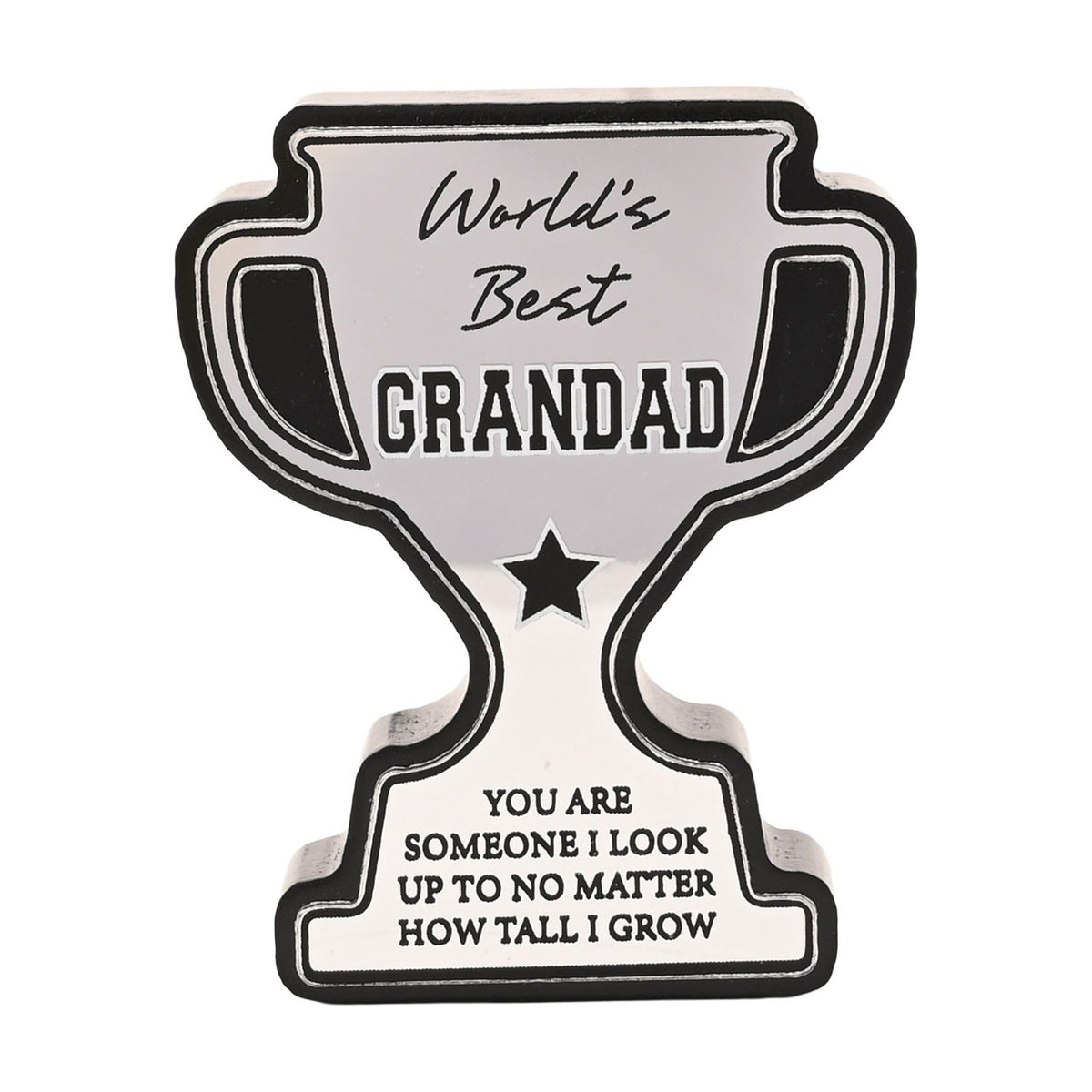 World's Best Grandad Trophy Wooden Plaque - Silver & Black