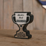 World's Best Grandad Trophy Wooden Plaque - Silver & Black