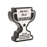 World's Best Grandad Trophy Wooden Plaque - Silver & Black