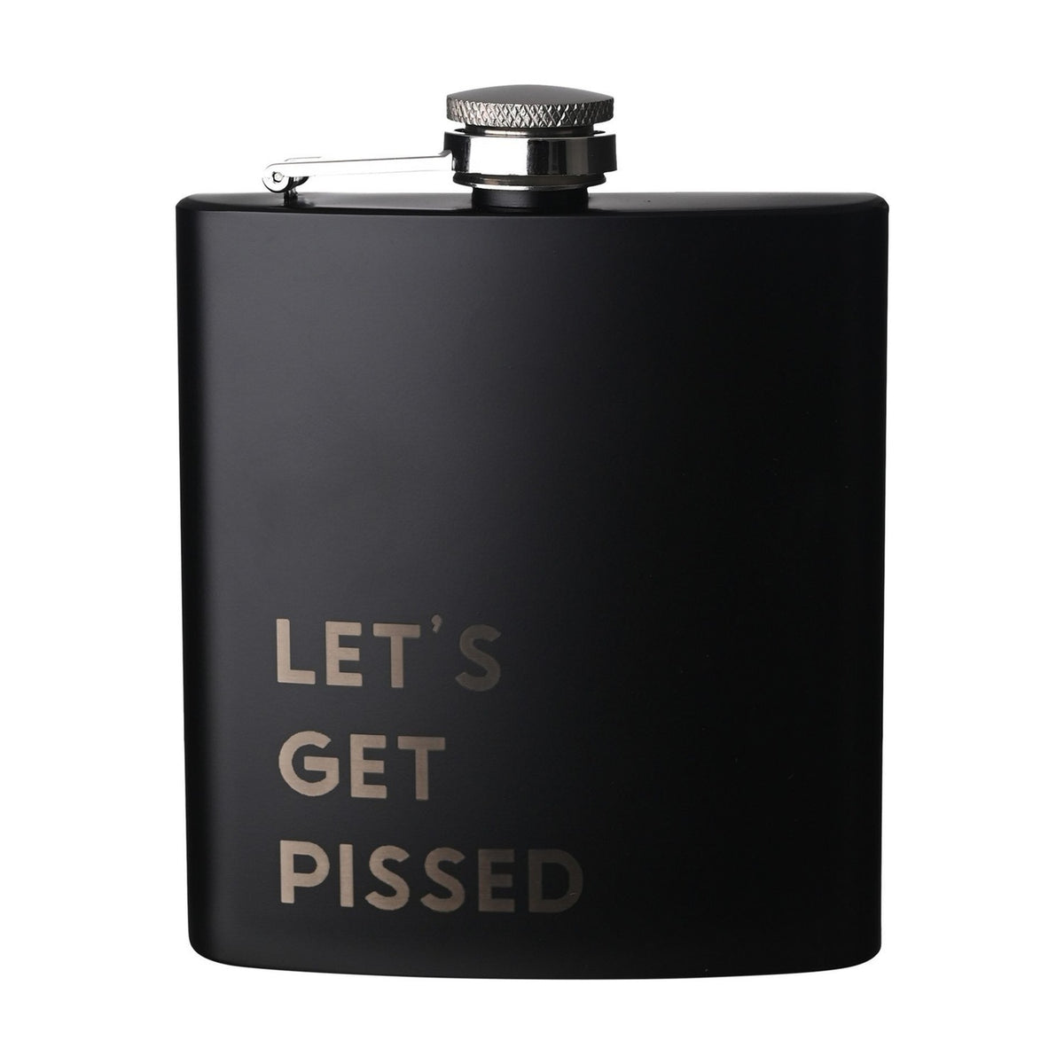 Let's Get Pissed Matt Metal Hip Flask 6oz with Funnel - Black