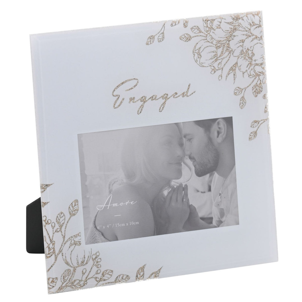 Engaged Gold Glitter Floral Glass Photo Frame 6 x 4in - Grey
