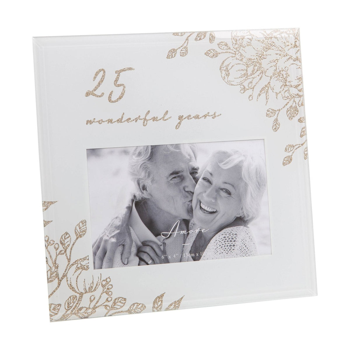 25 Wonderful Years Gold Floral Glass Photo Frame 6 x 4in - Grey