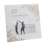 50 Wonderful Years Gold Floral Glass Photo Frame 6 x 4in - Grey