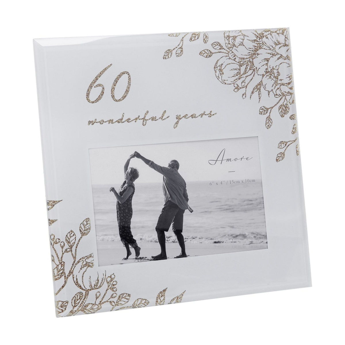 60 Wonderful Years Gold Floral Glass Photo Frame 6 x 4in - Grey