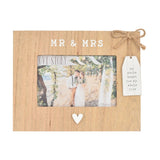 Mr & Mrs Wooden Photo Frame with Hanging Tag 6 x 4in - Brown