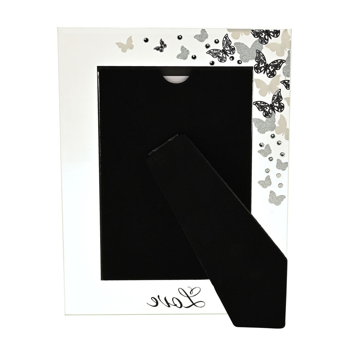 Glitter Butterfly Freestanding Glass Photo Frame - White