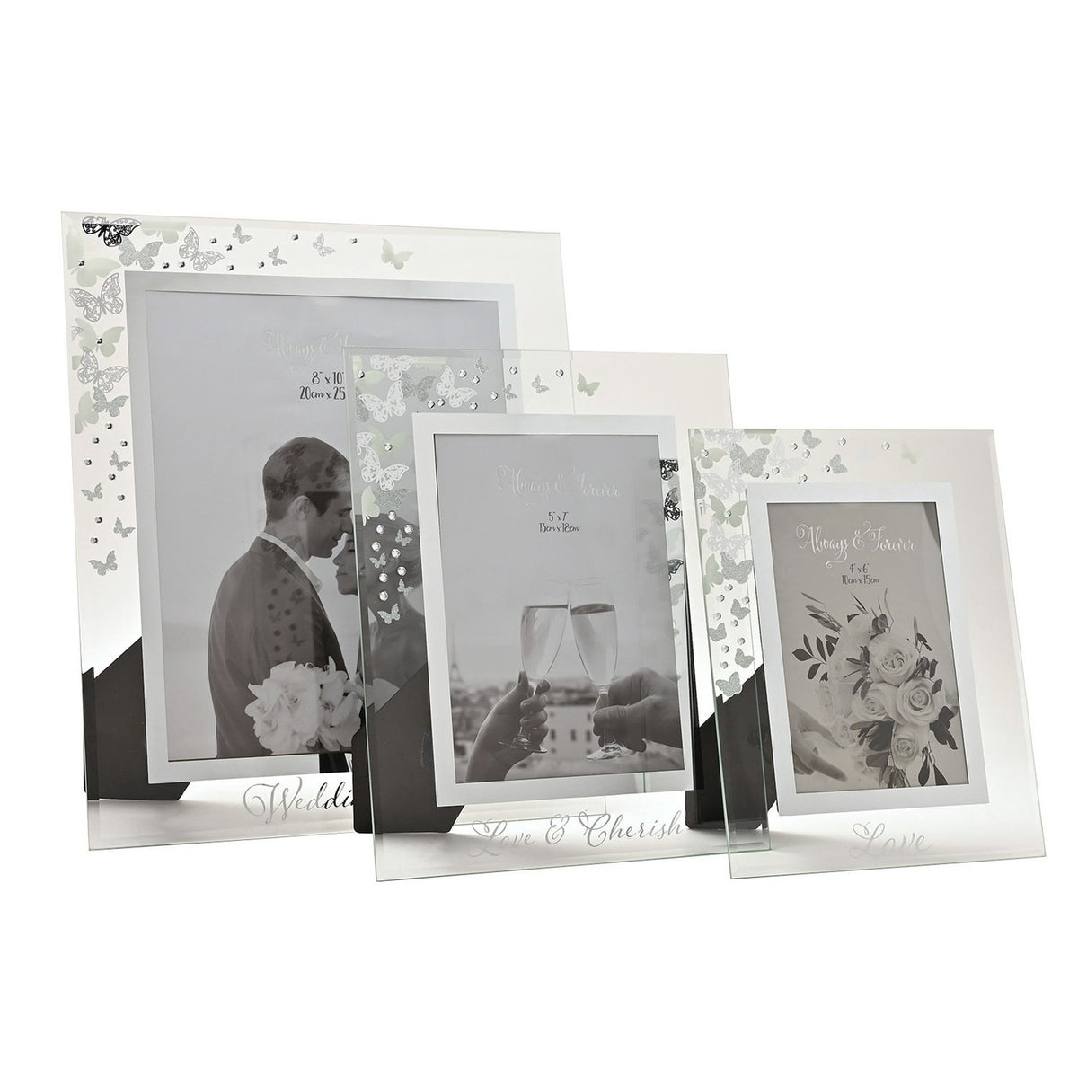 Glitter Butterfly Freestanding Glass Photo Frame - White