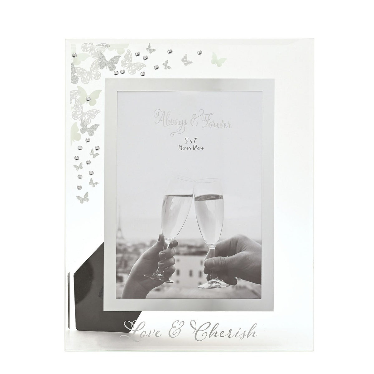 Glitter Butterfly Freestanding Glass Photo Frame - White