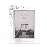 Glitter Butterfly Freestanding Glass Photo Frame - White
