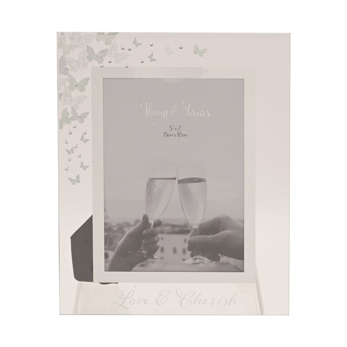 Glitter Butterfly Freestanding Glass Photo Frame - White