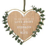 'Husband & Wife' Hanging Heart Plaque with Leaves - Brown