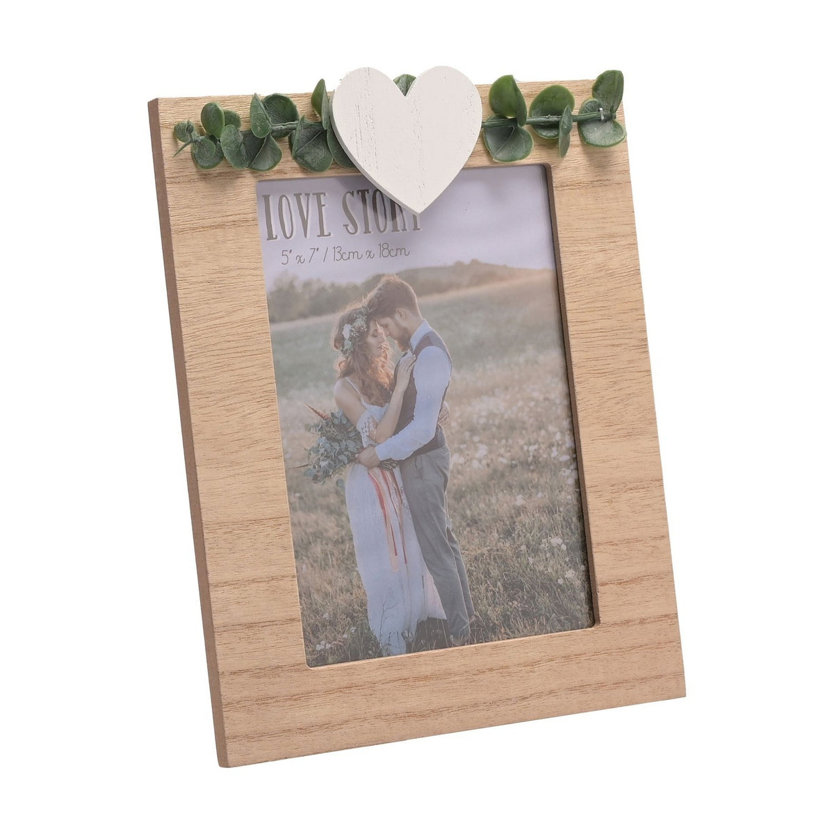 Rustic Photo Frame with Heart and Leaves 7 x 5in - Brown
