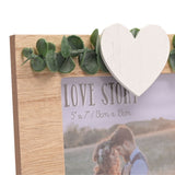 Rustic Photo Frame with Heart and Leaves 7 x 5in - Brown