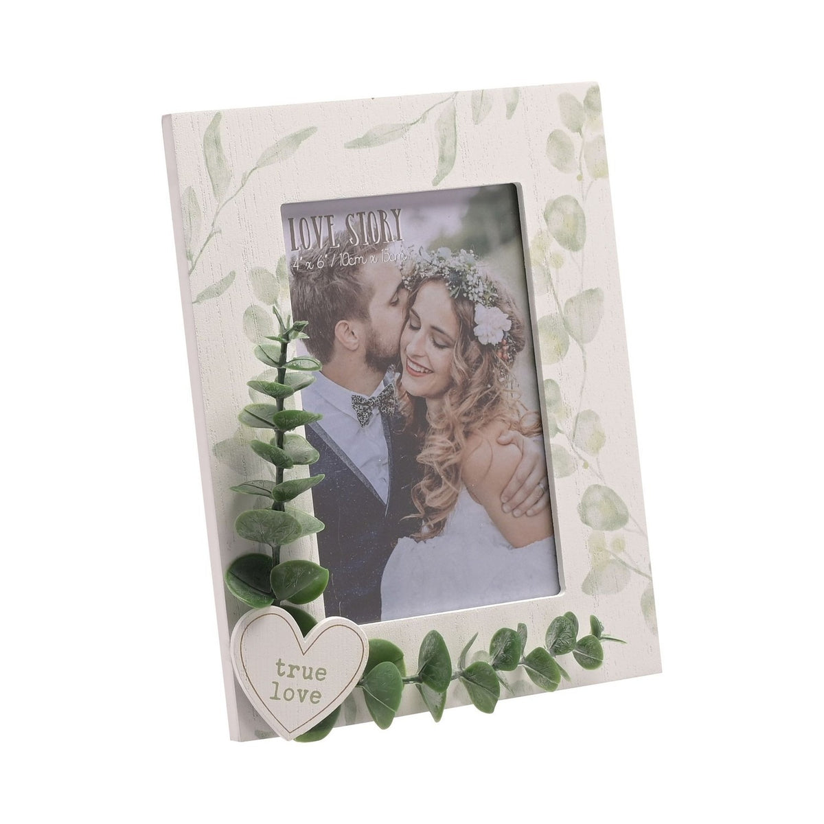 True Love Wooden Photo Frame with Leaves 6 x 4in - White