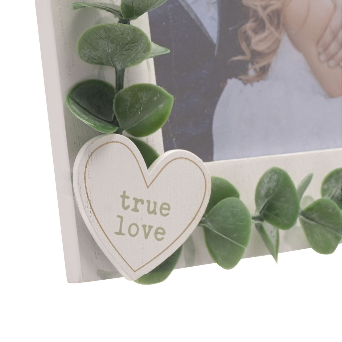 True Love Wooden Photo Frame with Leaves 6 x 4in - White