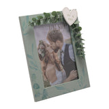 Mr & Mrs Heart Photo Frame with Faux Leaves 7 x 5in - Green