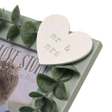 Mr & Mrs Heart Photo Frame with Faux Leaves 7 x 5in - Green
