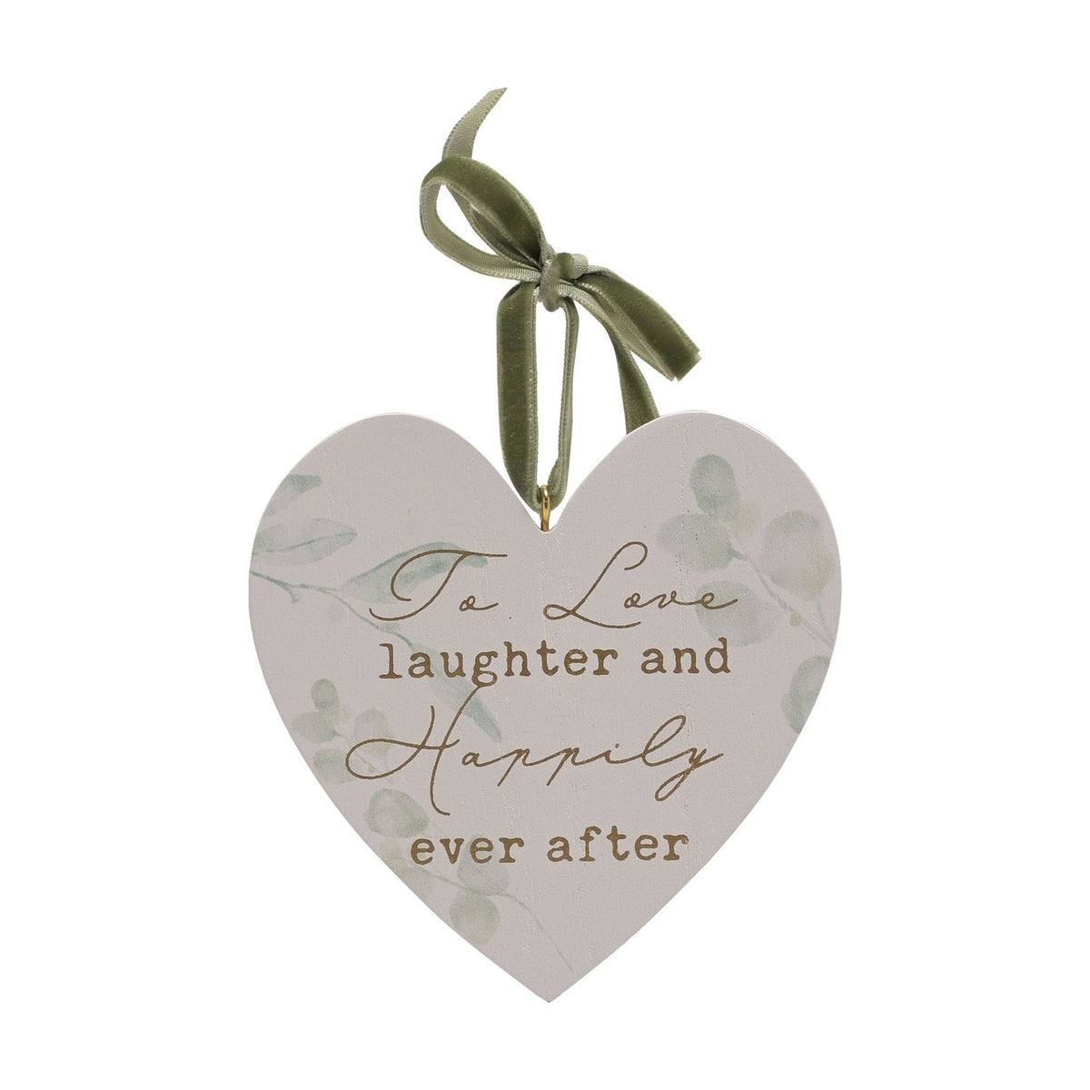 Happily Ever After Leaf Print Hanging Heart Plaque - White