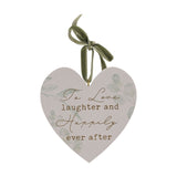 Happily Ever After Leaf Print Hanging Heart Plaque - White