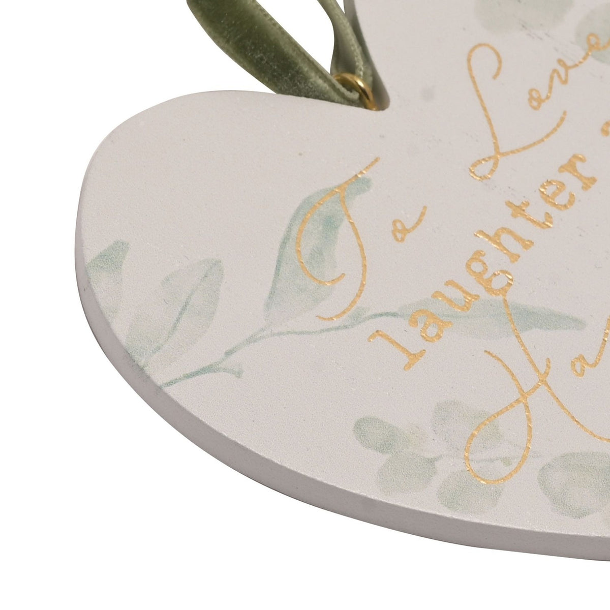 Happily Ever After Leaf Print Hanging Heart Plaque - White