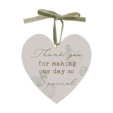 Thank You Hanging Heart Plaque with Green Ribbon - White