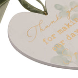 Thank You Hanging Heart Plaque with Green Ribbon - White