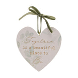 'Together' Foliage Hanging Heart Plaque with Ribbon - White