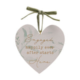 Engaged Leaf Print Hanging Heart Plaque with Ribbon - White