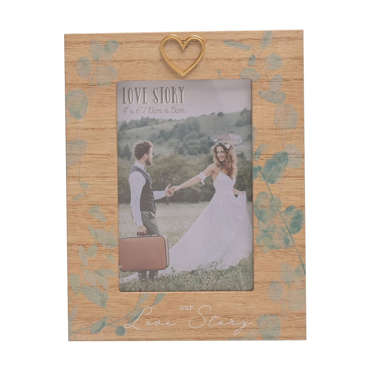 Love Story Leaf Print Wooden Photo Frame 6 x 4in - Brown