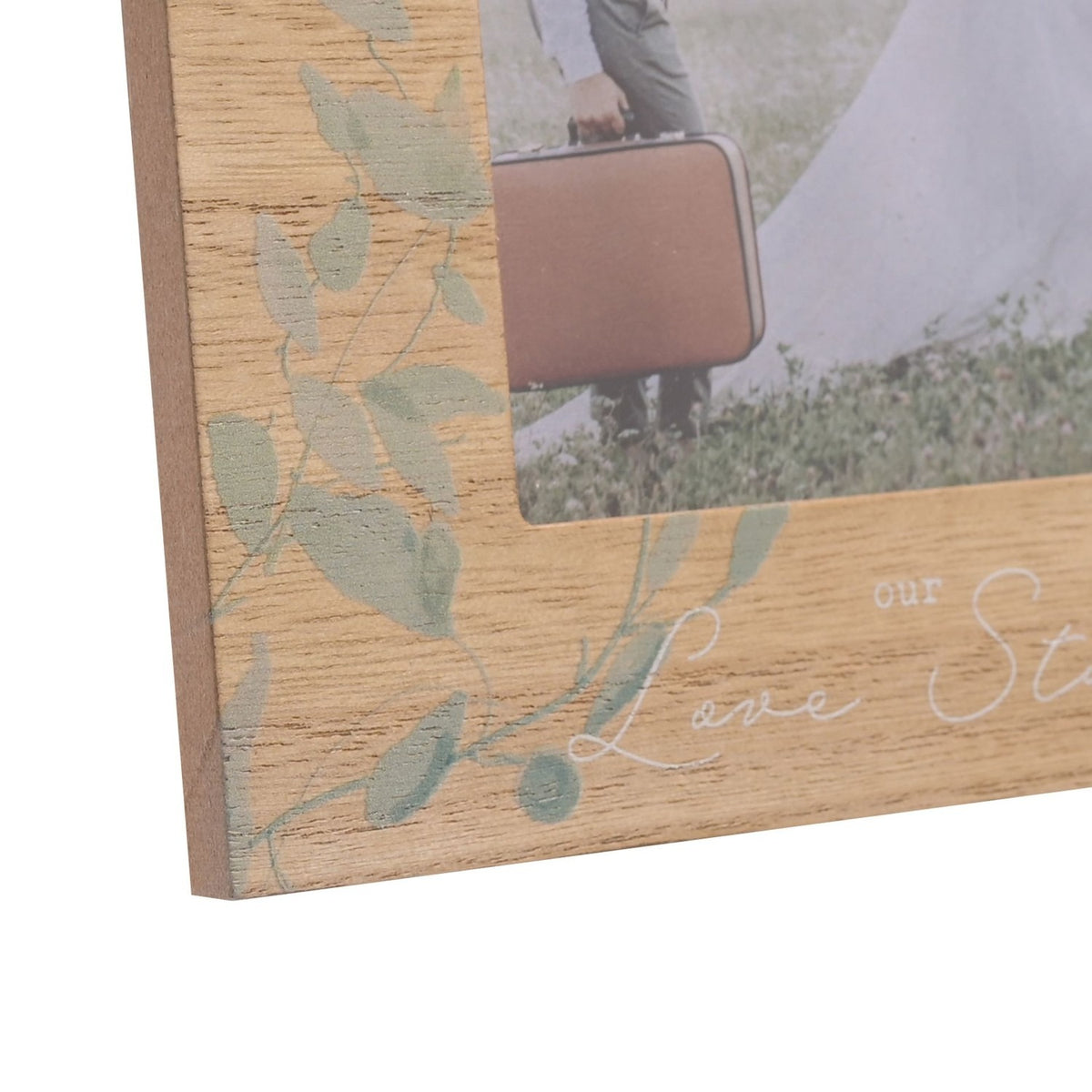 Love Story Leaf Print Wooden Photo Frame 6 x 4in - Brown